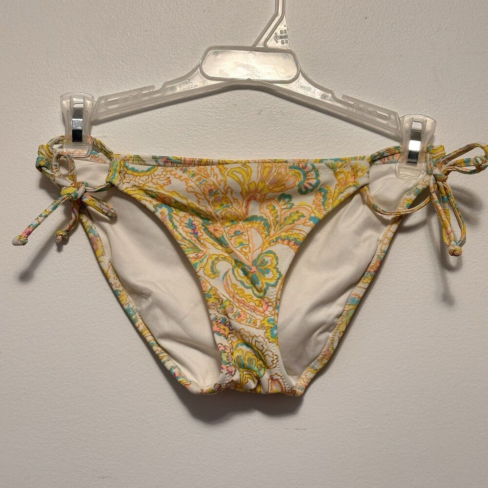 Victorias Secret Yellow Pink Paisley Bikini Bottom Size XS Hip Tie Low Rise Y2K